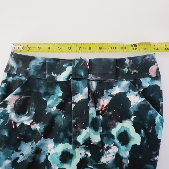 Milly Skirt Italian Fabric Teal Floral Bow Detail Abstract Pencil 6 - Picture 9 of 11